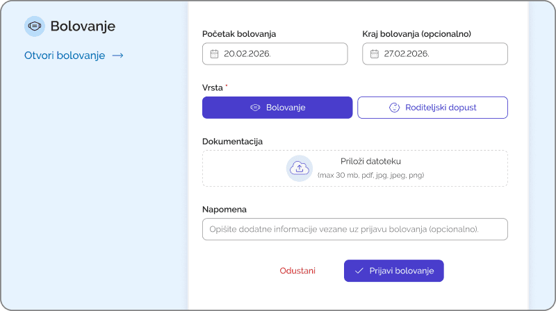 Prijava bolovanja u Klokiju